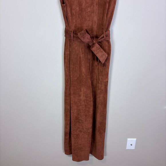 New Anthropologie Brown Cedar Faux Suede Sleeveless Jumpsuit XL - Picture 4 of 11